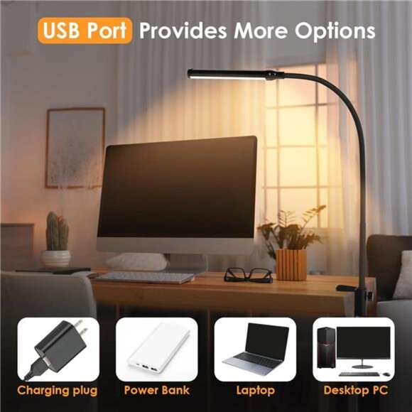 LED Desk lamp with Clamp, Eye-Caring Clip Lights for Home Office, 3 Colors - Picture 6 of 7